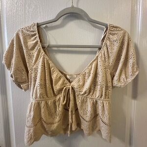Women's Cream Eyelet Top